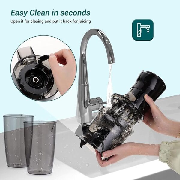 Electric Juicer Fruits Cold Press Squeezer Vegetable Processor Slow Masticating Juicer Machine 200W for Celery Carrot Slow Juicer Machine with Big Wide Chute and 800ml Juice Cup BPA-Free Easy to Clean - Image 5