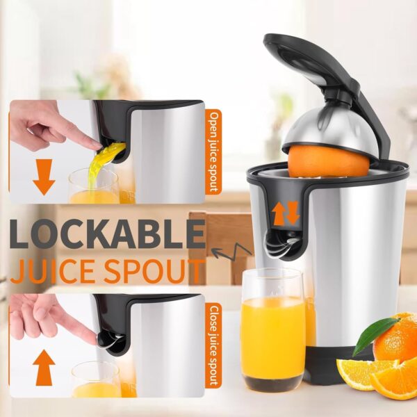 Electric Citrus Juicer, 350W 15000rpm Auto Off Dishwasher Stainless Steel Orange Juicer Ultra Powerful Motor Soft Handle Citrus Squeezer for Oranges, Lemons - Image 4