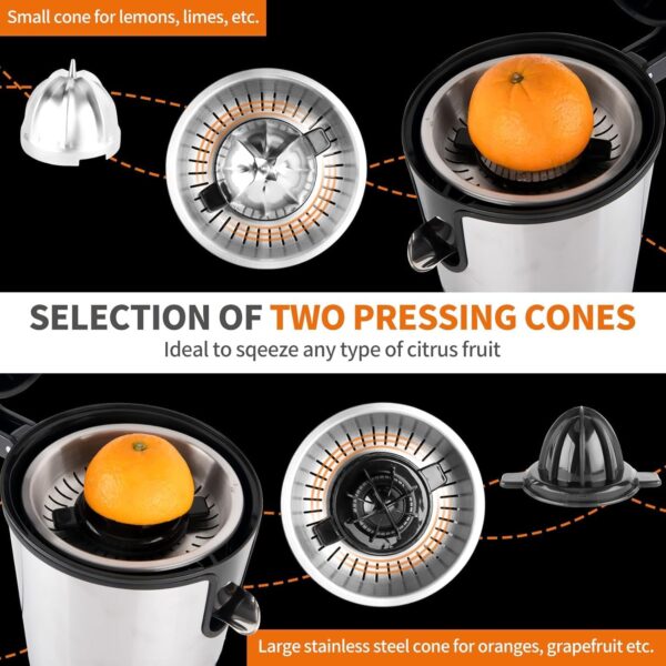 Electric Citrus Juicer, 350W 15000rpm Auto Off Dishwasher Stainless Steel Orange Juicer Ultra Powerful Motor Soft Handle Citrus Squeezer for Oranges, Lemons - Image 3